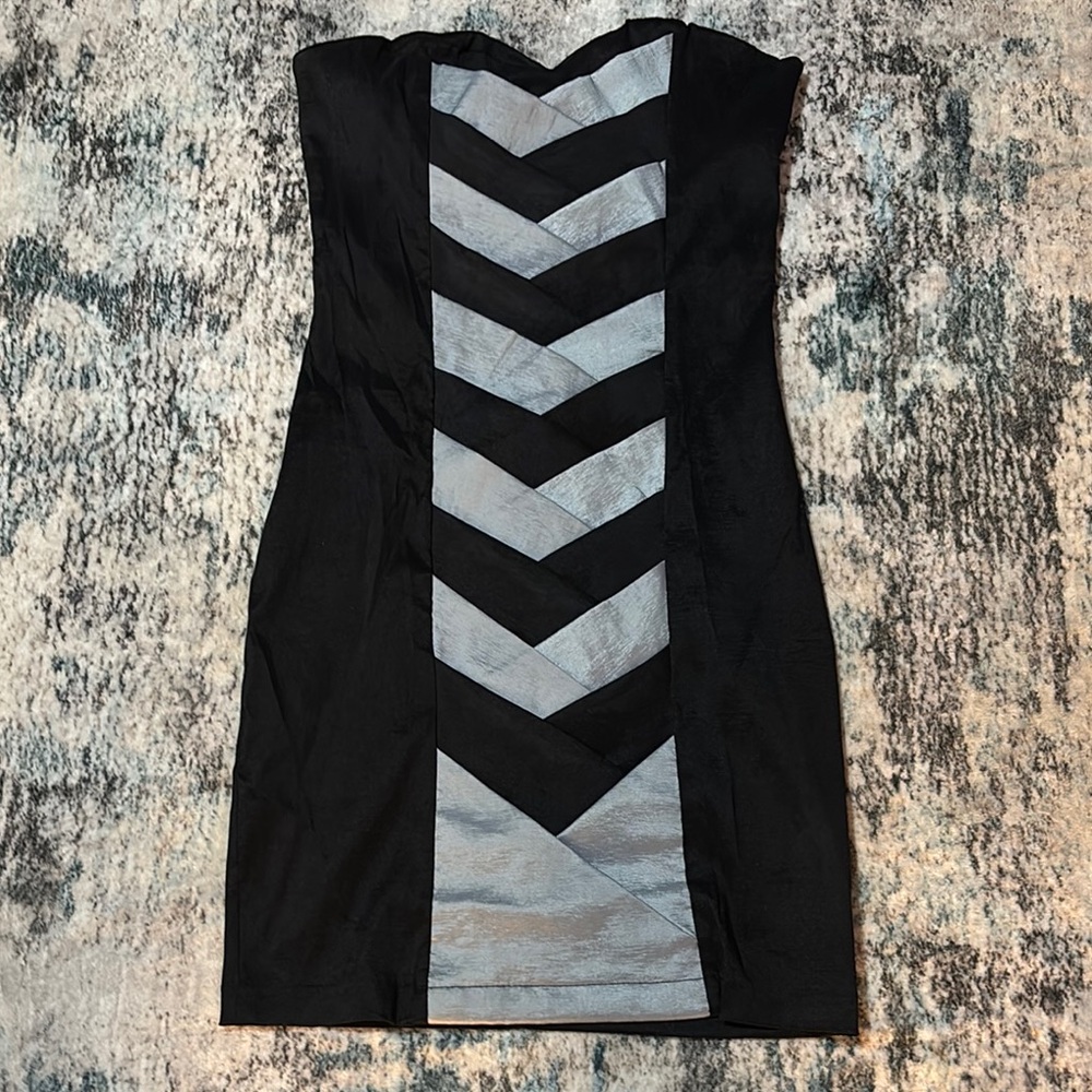 Elegant Black and Silver Chevron Dress